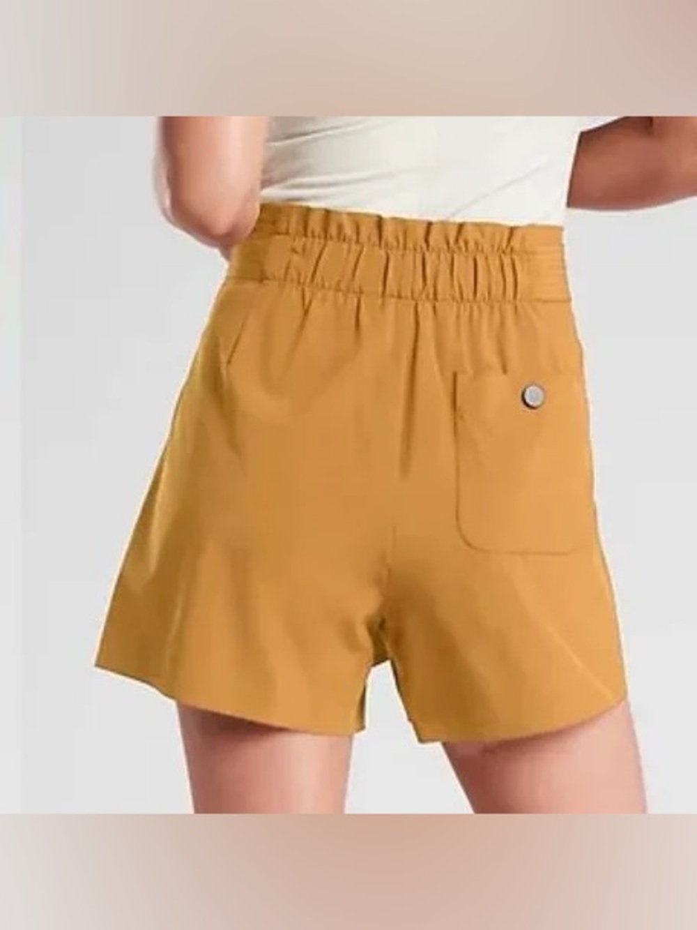 Athleta skyline shorts ll paperbag waist with a tie belt-mustard yellow - Picture 2 of 11